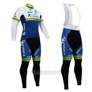 2015 Fahrradbekleidung Orica GreenEDGE Blau und Wei Trikot Langarm und Tragerhose