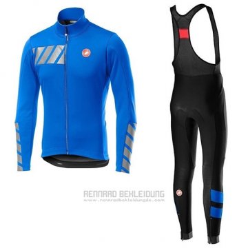 2019 Fahrradbekleidung Castelli Raddoppia 2 Blau Silber Trikot Langarm und Tragerhose