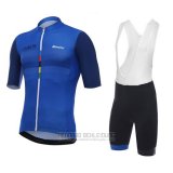 2018 Fahrradbekleidung Santini Dama Blau und Shwarz Trikot Kurzarm und Tragerhose