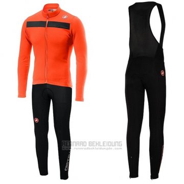 2019 Fahrradbekleidung Castelli Puro 3 Orange Shwarz Trikot Langarm und Tragerhose