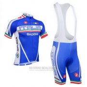 2013 Fahrradbekleidung Castelli Italien Wei und Blau Trikot Kurzarm und Tragerhose