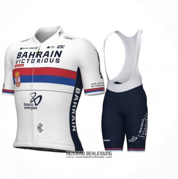 2024 Fahrradbekleidung Serbian Champion Bahrain Victorious Wei Rot Blau Trikot Kurzarm Und Tragerhose