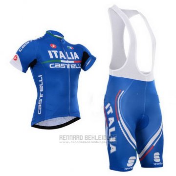 2015 Fahrradbekleidung Castelli Italien Blau Trikot Kurzarm und Tragerhose