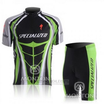 2010 Fahrradbekleidung Specialized Grun und Shwarz Trikot Kurzarm und Tragerhose