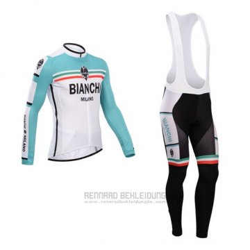 2014 Fahrradbekleidung Bianchi Grun und Wei Trikot Langarm und Tragerhose