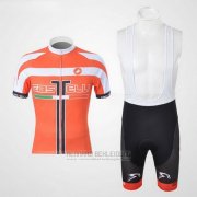 2011 Fahrradbekleidung Castelli Wei und Orange Trikot Kurzarm und Tragerhose