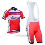 2013 Fahrradbekleidung Katusha Wei und Rot Trikot Kurzarm und Tragerhose