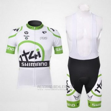 2012 Fahrradbekleidung 1t4i Wei und Grun Trikot Kurzarm und Tragerhose