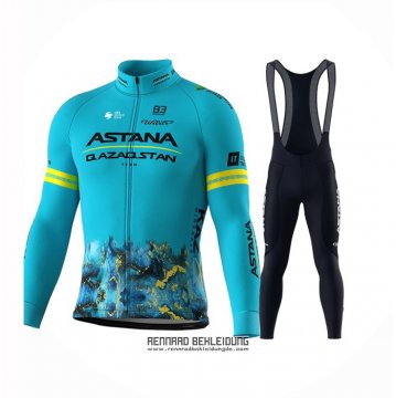 2024 Fahrradbekleidung Astana Hellblau Trikot Langarm Und Tragerhose