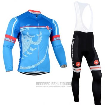 2014 Fahrradbekleidung Castelli Rot Azurblau Trikot Langarm und Tragerhose