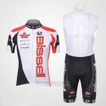 2012 Fahrradbekleidung Bissell Wei und Rot Trikot Kurzarm und Tragerhose