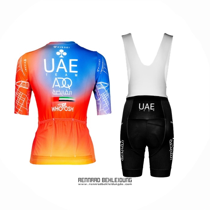 2024 Fahrradbekleidung Frau UAE Blau Orange Trikot Kurzarm Und Tragerhose