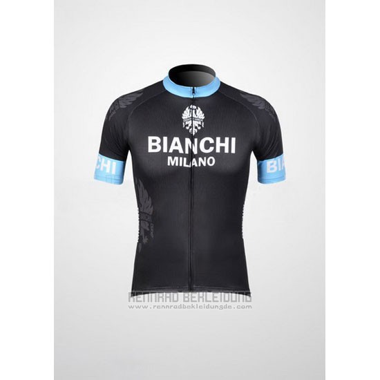 2012 Fahrradbekleidung Bianchi Shwarz und Hellblau Trikot Kurzarm und Tragerhose