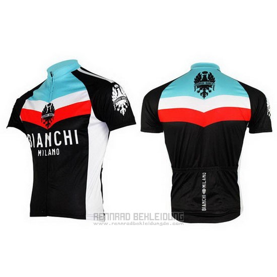 2013 Fahrradbekleidung Bianchi Shwarz und Hellblau Trikot Kurzarm und Tragerhose