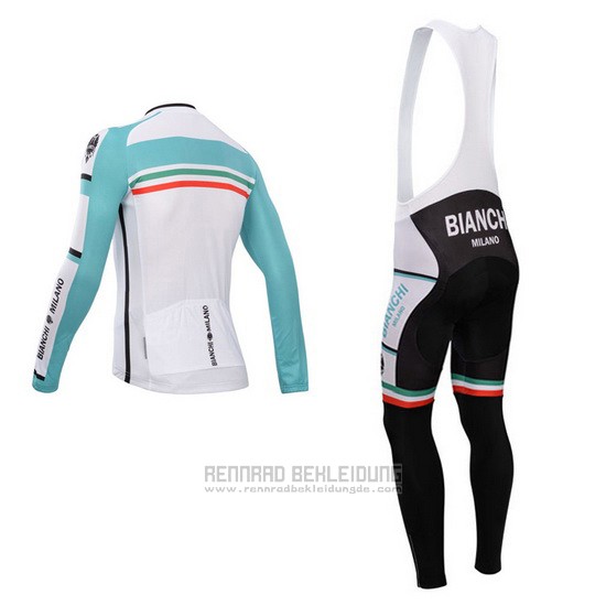 2014 Fahrradbekleidung Bianchi Grun und Wei Trikot Langarm und Tragerhose