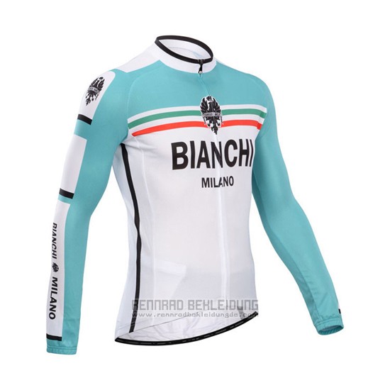 2014 Fahrradbekleidung Bianchi Grun und Wei Trikot Langarm und Tragerhose