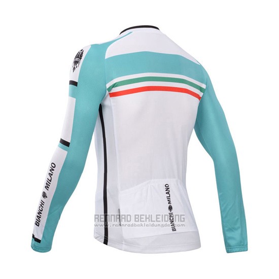 2014 Fahrradbekleidung Bianchi Grun und Wei Trikot Langarm und Tragerhose