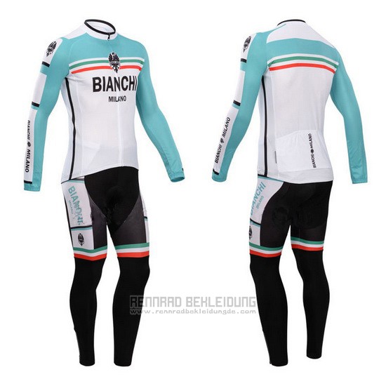 2014 Fahrradbekleidung Bianchi Grun und Wei Trikot Langarm und Tragerhose