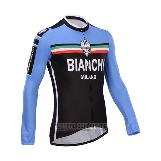 2014 Fahrradbekleidung Bianchi Shwarz und Azurblau Trikot Langarm und Tragerhose