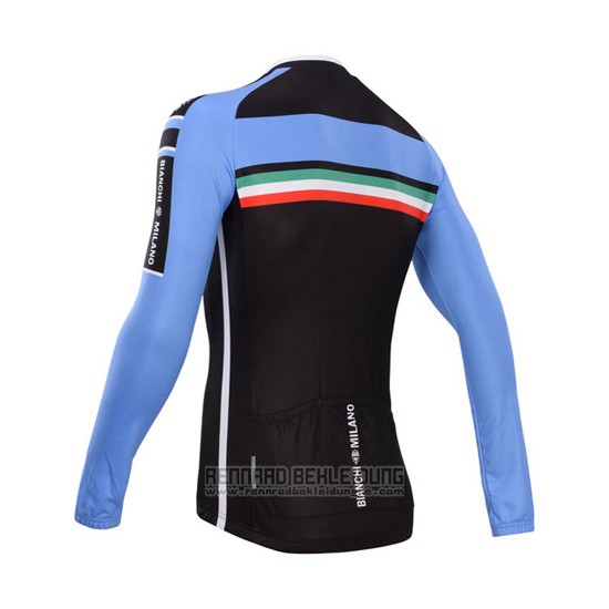 2014 Fahrradbekleidung Bianchi Shwarz und Azurblau Trikot Langarm und Tragerhose