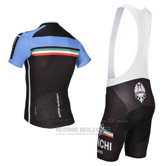 2014 Fahrradbekleidung Bianchi Shwarz und Blau Trikot Kurzarm und Tragerhose