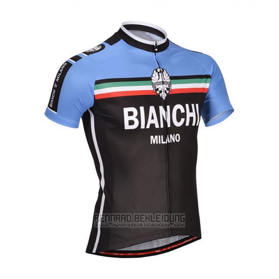 2014 Fahrradbekleidung Bianchi Shwarz und Blau Trikot Kurzarm und Tragerhose