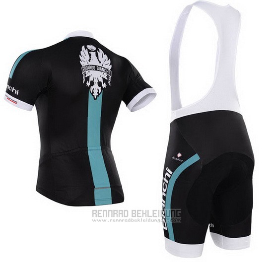 2014 Fahrradbekleidung Bianchi Shwarz und Grun Trikot Kurzarm und Tragerhose