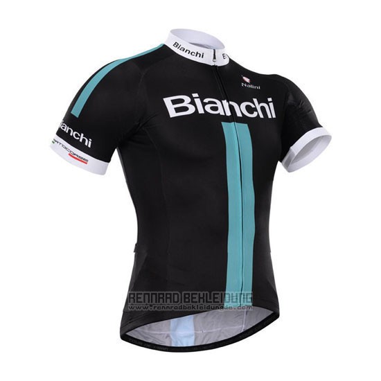 2014 Fahrradbekleidung Bianchi Shwarz und Grun Trikot Kurzarm und Tragerhose