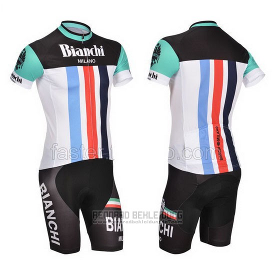 2014 Fahrradbekleidung Bianchi Shwarz und Wei Trikot Kurzarm und Tragerhose