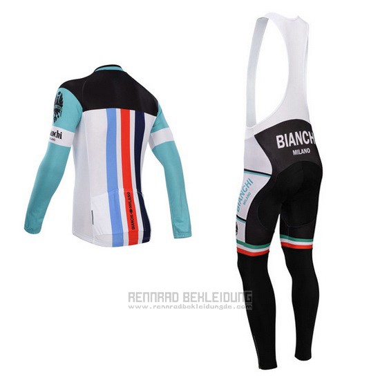 2014 Fahrradbekleidung Bianchi Wei und Grun Trikot Langarm und Tragerhose