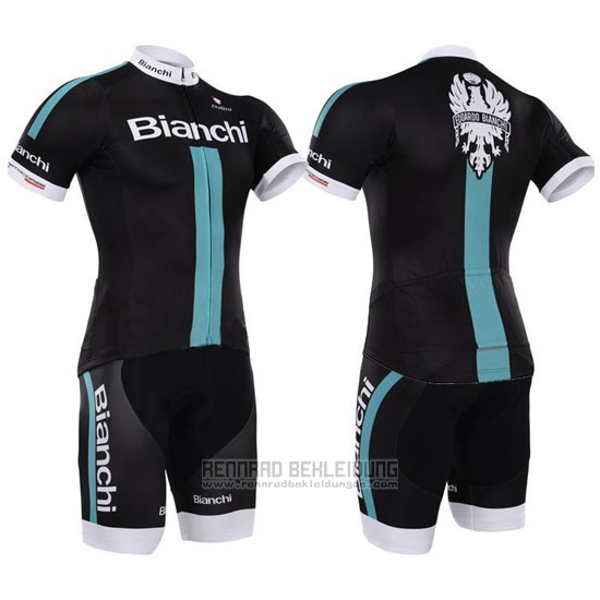 2015 Fahrradbekleidung Bardiani Shwarz und Blau Trikot Kurzarm und Tragerhose