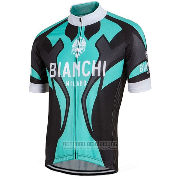 2016 Fahrradbekleidung Bianchi Shwarz und Azurblau Trikot Kurzarm und Tragerhose