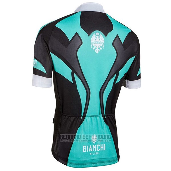 2016 Fahrradbekleidung Bianchi Shwarz und Azurblau Trikot Kurzarm und Tragerhose