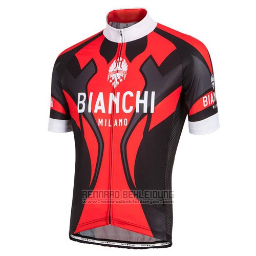 2016 Fahrradbekleidung Bianchi Shwarz und Rot Trikot Kurzarm und Tragerhose