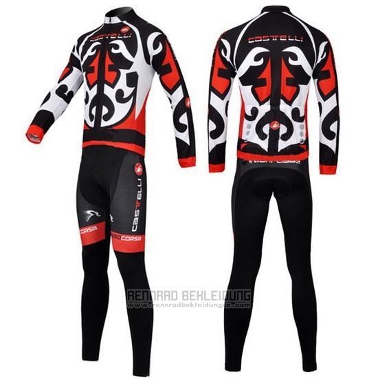 2011 Fahrradbekleidung Castelli Rot und Shwarz Trikot Langarm und Tragerhose