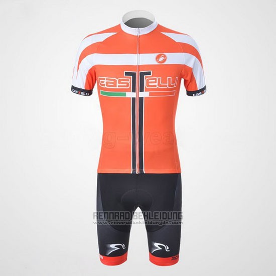 2011 Fahrradbekleidung Castelli Wei und Orange Trikot Kurzarm und Tragerhose