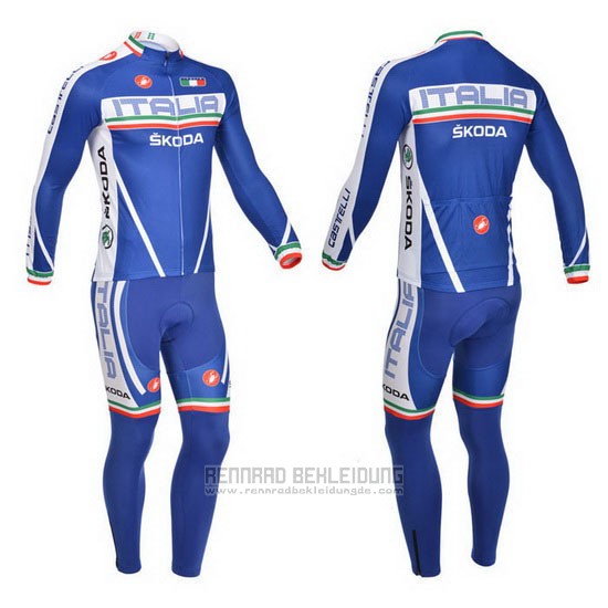 2013 Fahrradbekleidung Castelli Wei und Blau Trikot Langarm und Tragerhose