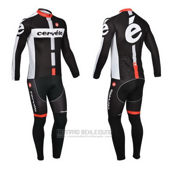 2013 Fahrradbekleidung Cervelo Wei und Shwarz Trikot Langarm und Tragerhose