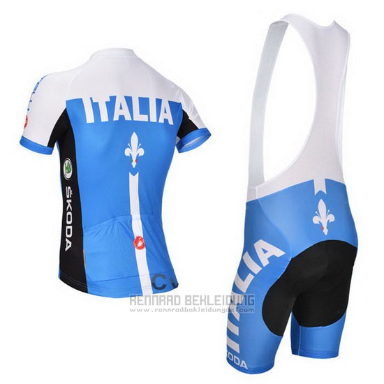 2014 Fahrradbekleidung Castelli Blau und Wei Trikot Kurzarm und Tragerhose