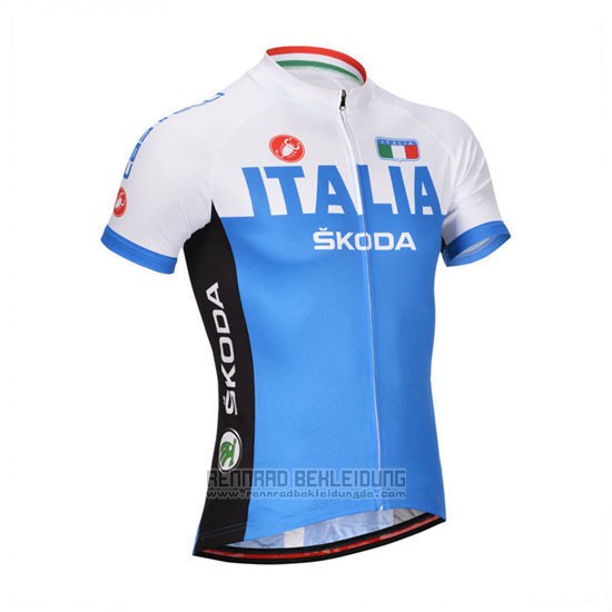 2014 Fahrradbekleidung Castelli Blau und Wei Trikot Kurzarm und Tragerhose