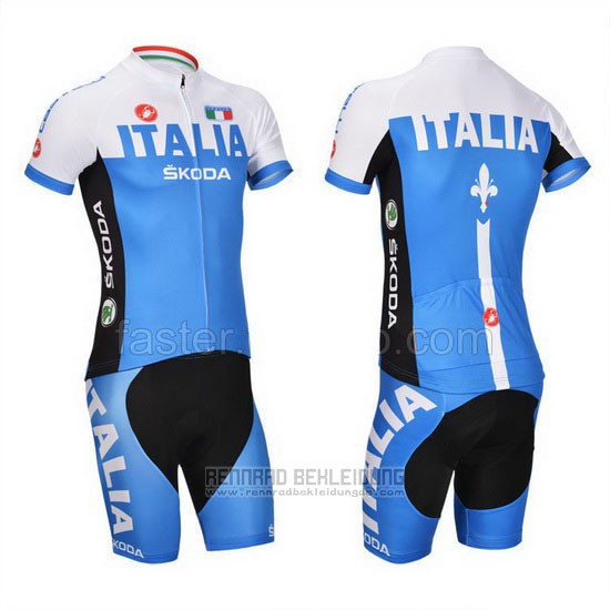 2014 Fahrradbekleidung Castelli Blau und Wei Trikot Kurzarm und Tragerhose