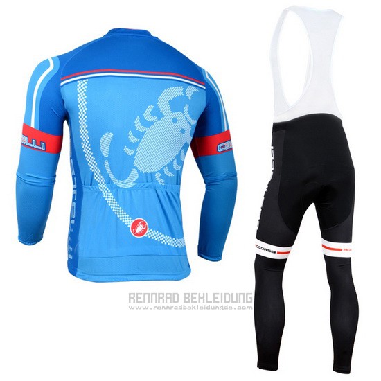 2014 Fahrradbekleidung Castelli Rot Azurblau Trikot Langarm und Tragerhose