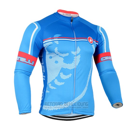 2014 Fahrradbekleidung Castelli Rot Azurblau Trikot Langarm und Tragerhose