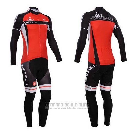 2014 Fahrradbekleidung Castelli Rot Trikot Langarm und Tragerhose