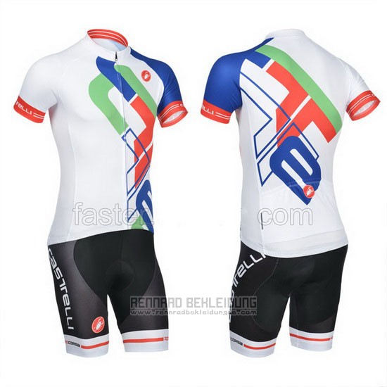 2014 Fahrradbekleidung Castelli Wei und Blau Trikot Kurzarm und Tragerhose