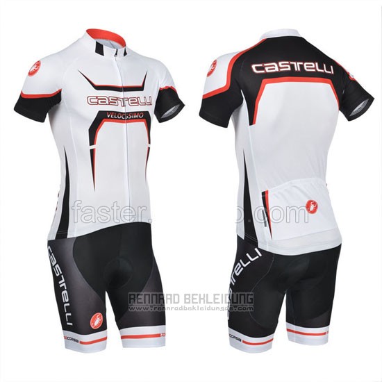 2014 Fahrradbekleidung Castelli Wei und Orange Trikot Kurzarm und Tragerhose