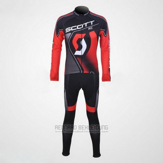 2012 Fahrradbekleidung Scott Shwarz und Rot Trikot Langarm und Tragerhose