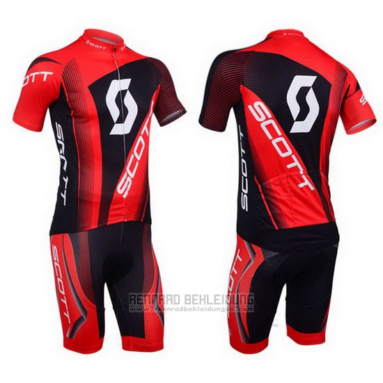 2013 Fahrradbekleidung Scott Shwarz und Rot Trikot Kurzarm und Tragerhose