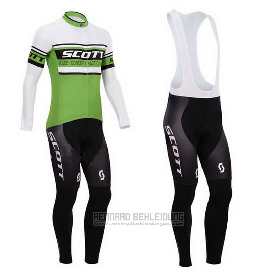 2014 Fahrradbekleidung Scott Grun und Wei Trikot Langarm und Tragerhose