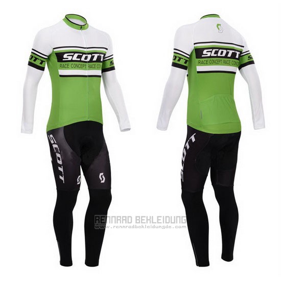 2014 Fahrradbekleidung Scott Grun und Wei Trikot Langarm und Tragerhose